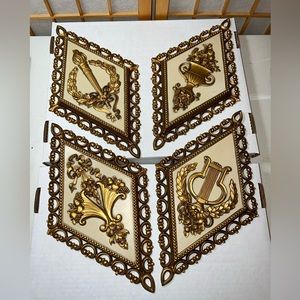 Vintage Homco Set of 4 Gold Diamond Shape Wall Decor